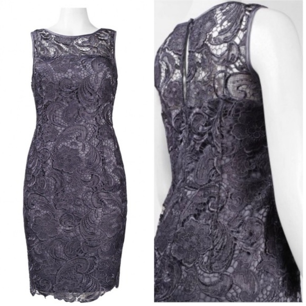 Adrianna Papell illusion neck lace dress size 6 B2 - Picture 6 of 6